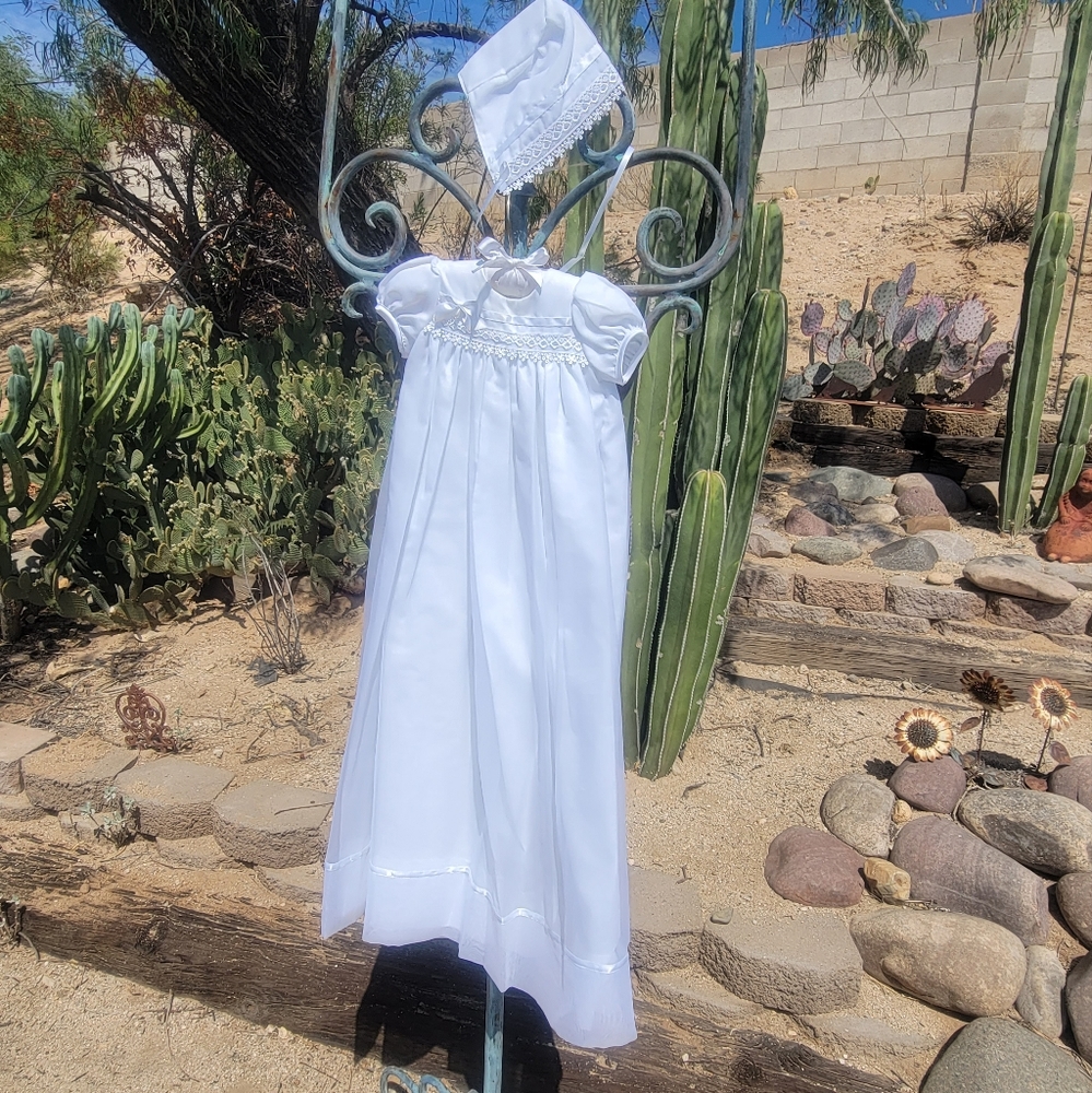 Beautiful 6 Month Christening Baptism Gown & Bonnet